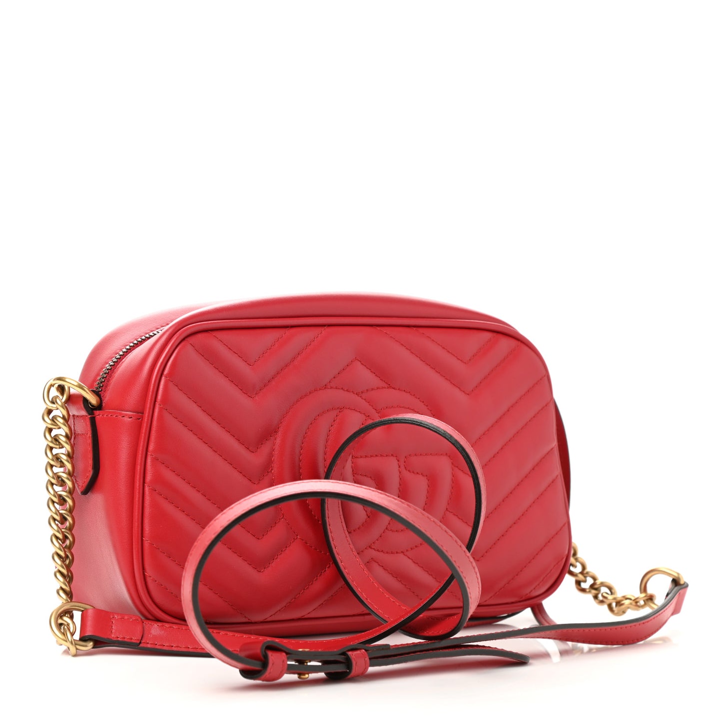 Calfskin Matelasse Small GG Marmont Chain Shoulder Bag Hibiscus Red