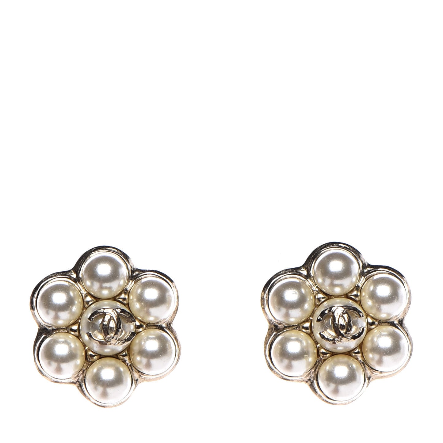 Pearl CC Flower Earrings Gold