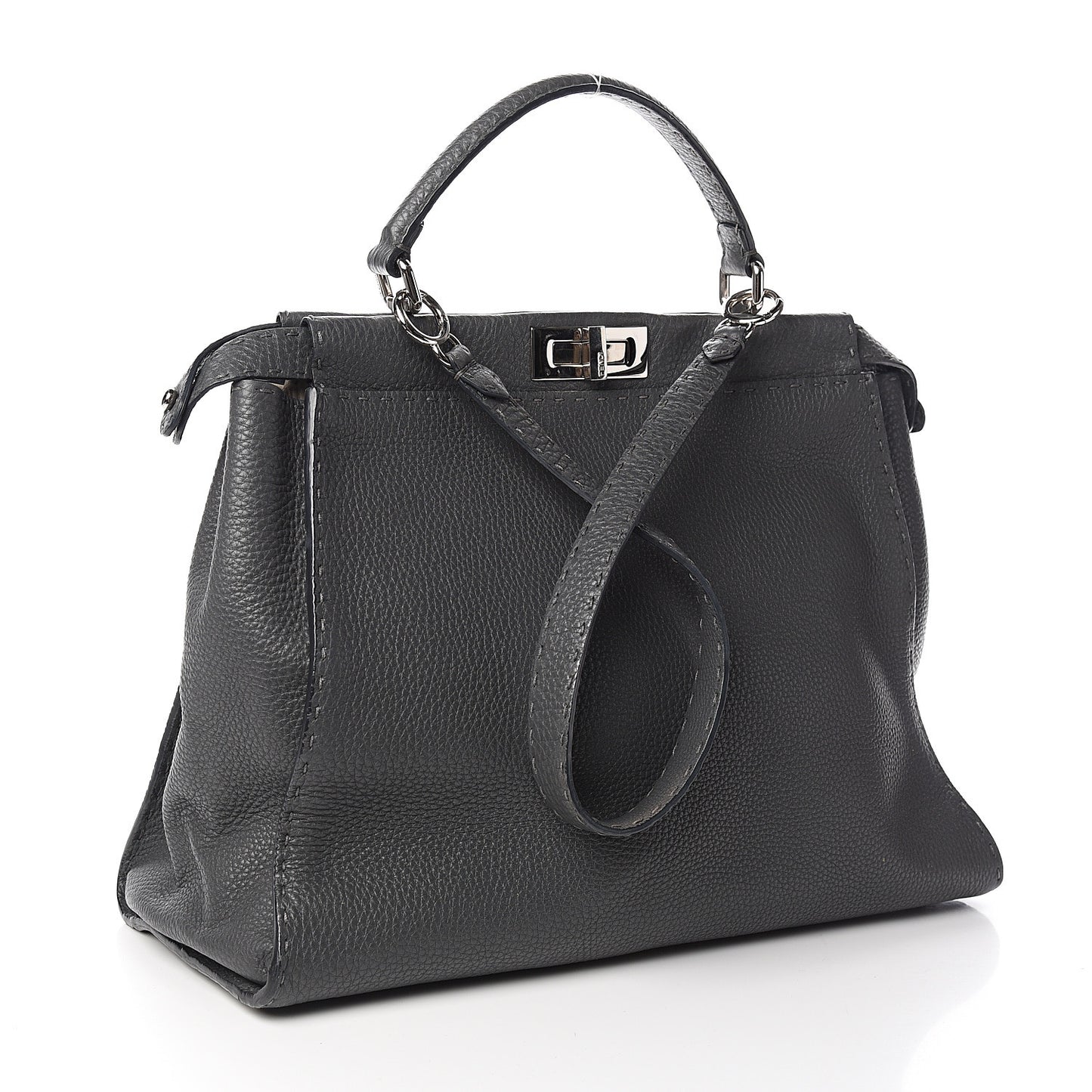 Cuoio Romano Selleria Bi-Color Large Peekaboo Iconic Satchel Asfalto Latte