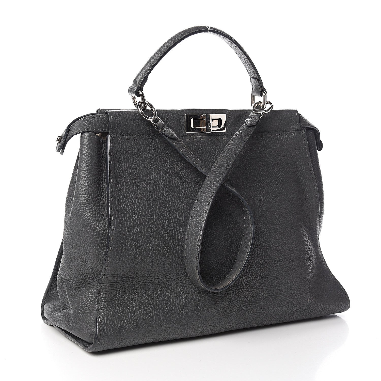 Fendi Cuoio Romano Selleria Bi-Color Large Peekaboo Iconic Satchel Asfalto Latte 2 of 10
