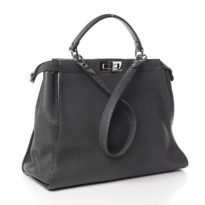 Fendi Cuoio Romano Selleria Bi-Color Large Peekaboo Iconic Satchel Asfalto Latte 2 of 10