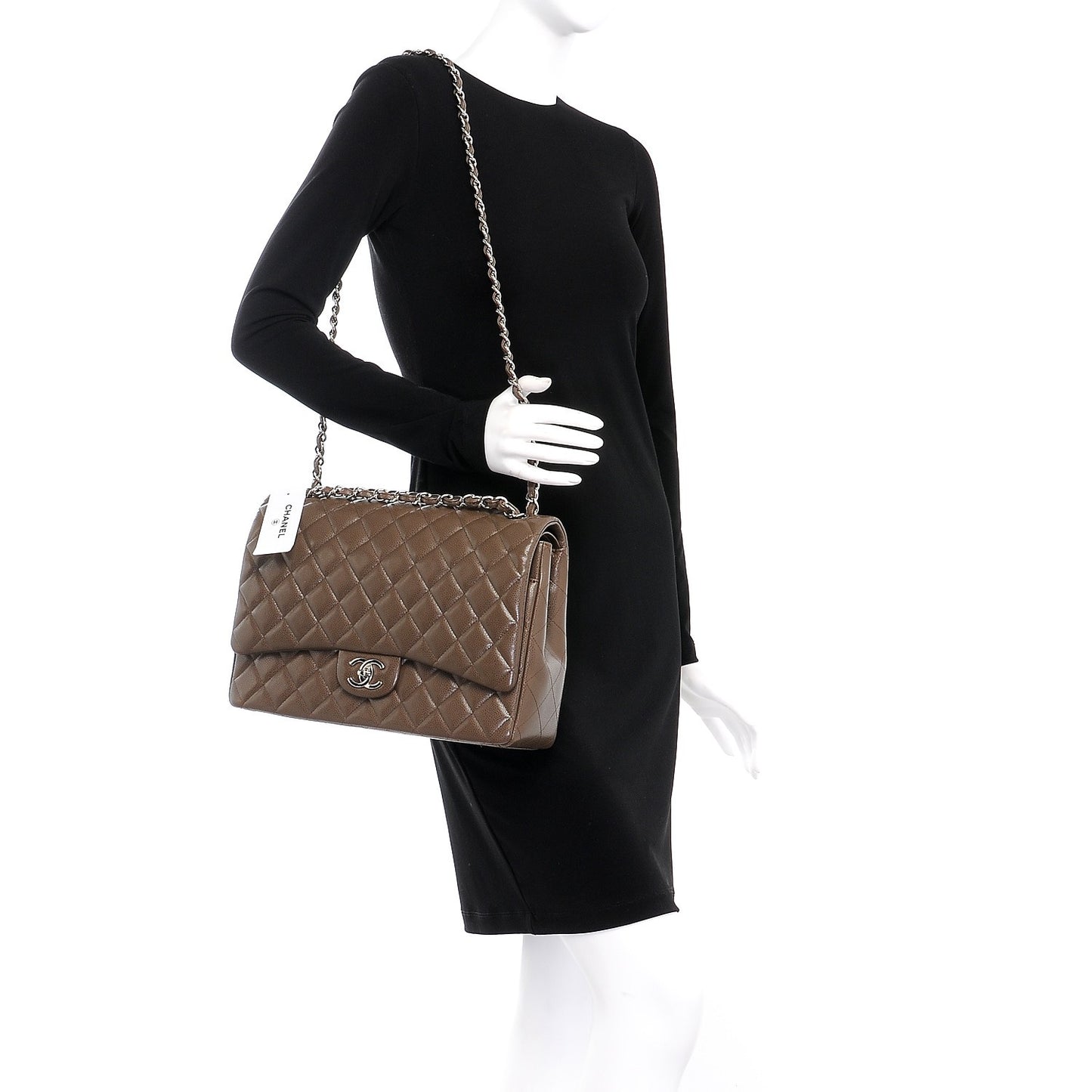 Caviar Quilted Maxi Double Flap Brown
