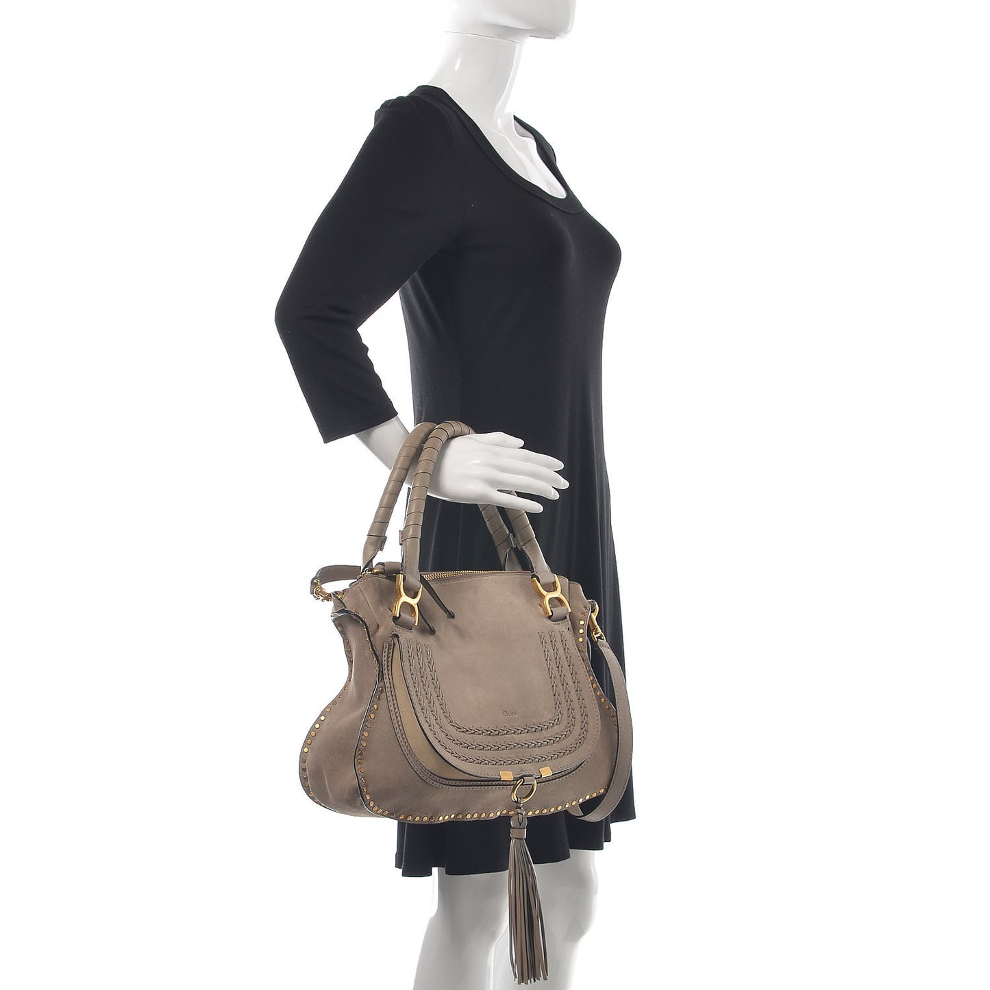 Suede Calfskin Braided Medium Marcie Satchel Motty Grey