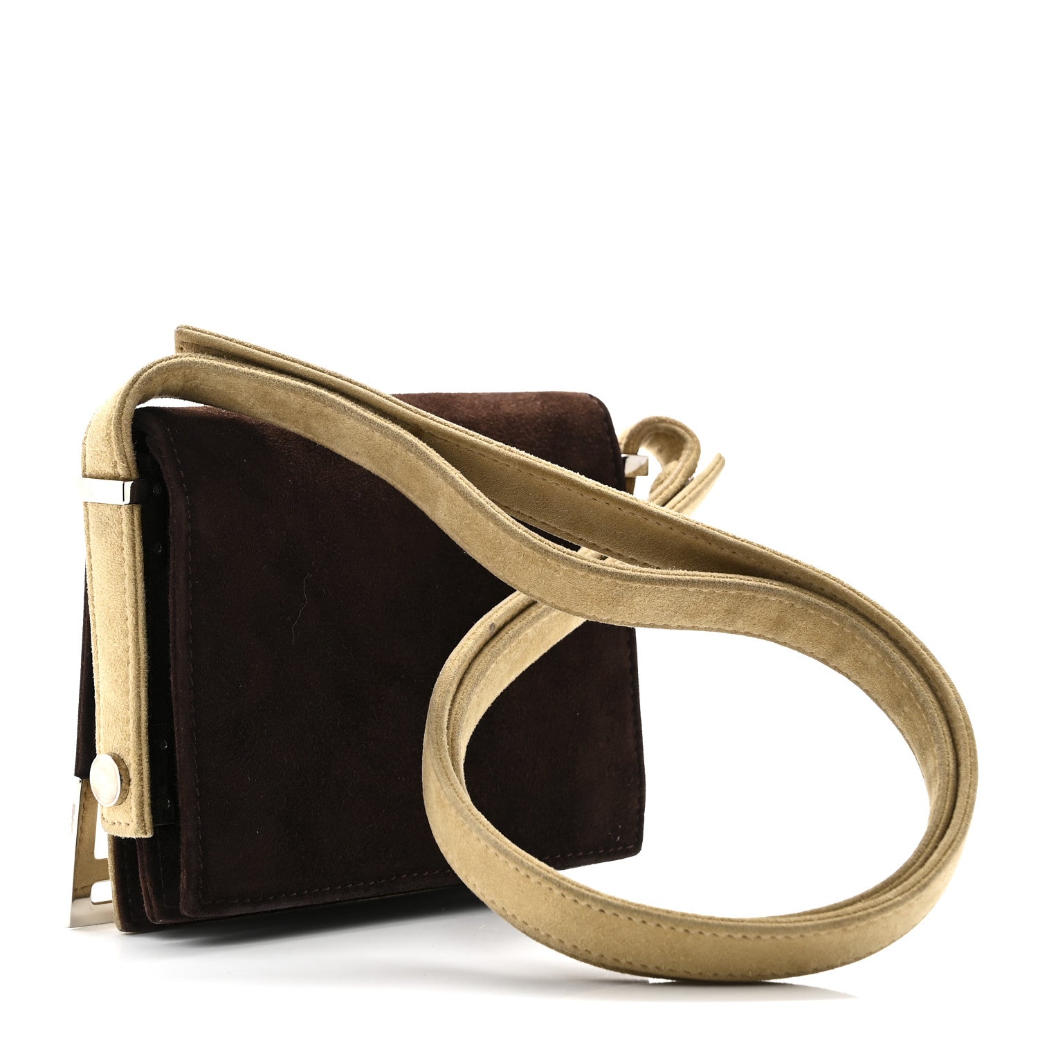 Fendi Suede Bicolor Mini Front Buckle Crossbody Bag Brown 3 of 9