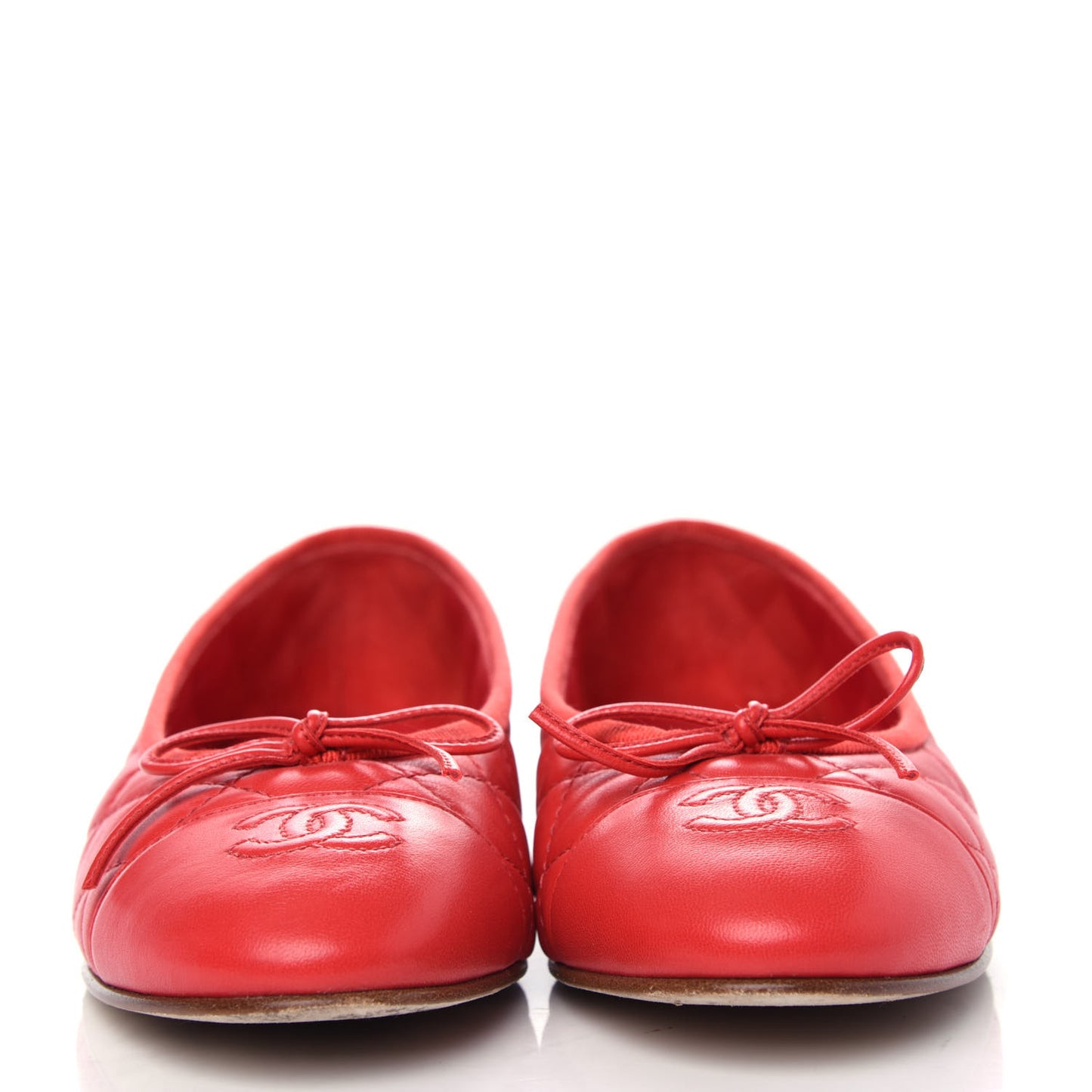 Lambskin Quilted Cap Toe CC Ballerina Flats 37 Light Red