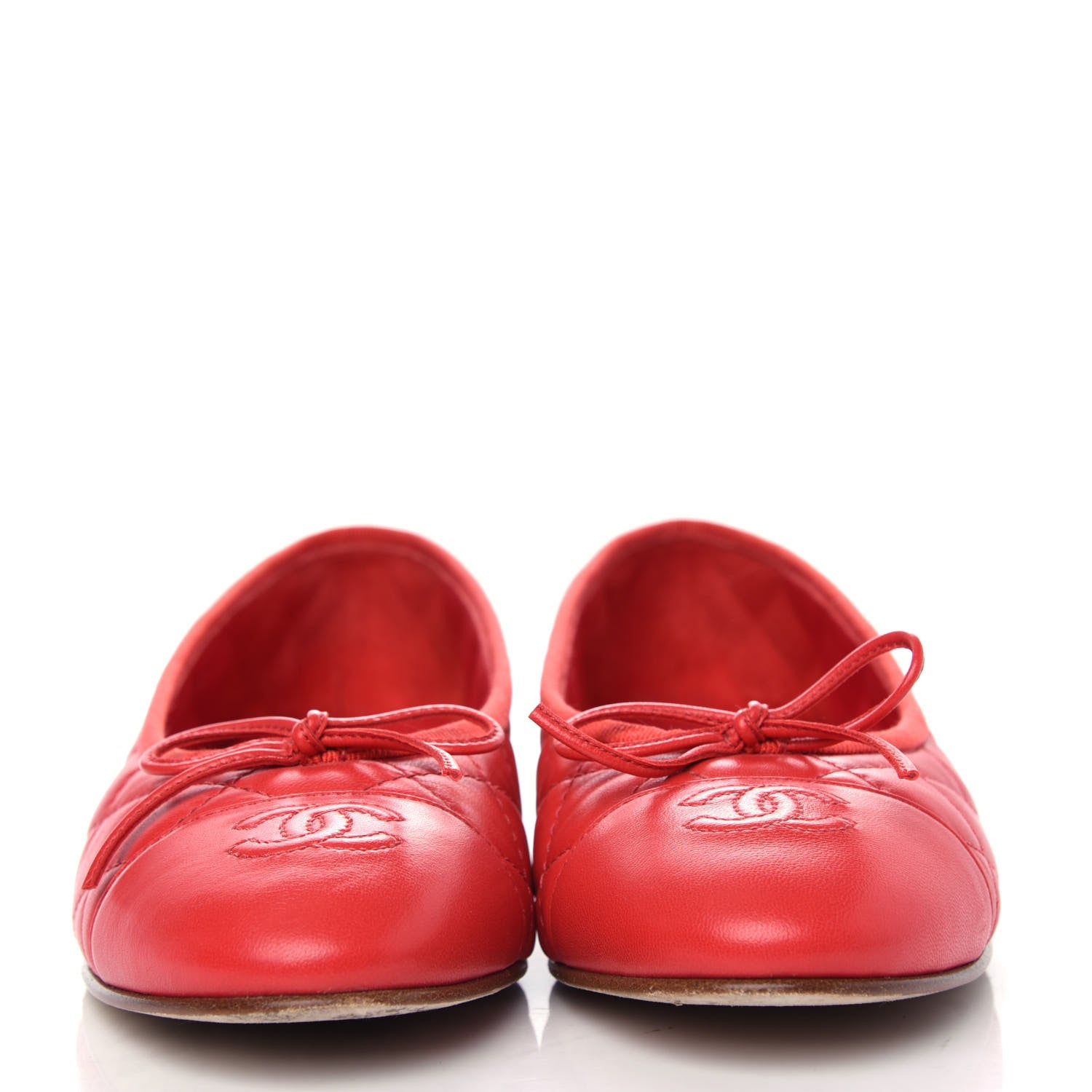 Chanel Lambskin Quilted Cap Toe CC Ballerina Flats 37 Light Red 2 of 11