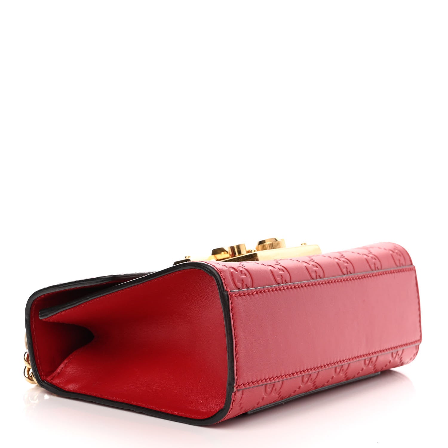 Gucci Guccissima Small Padlock Shoulder Bag Hibiscus Red 4 of 12