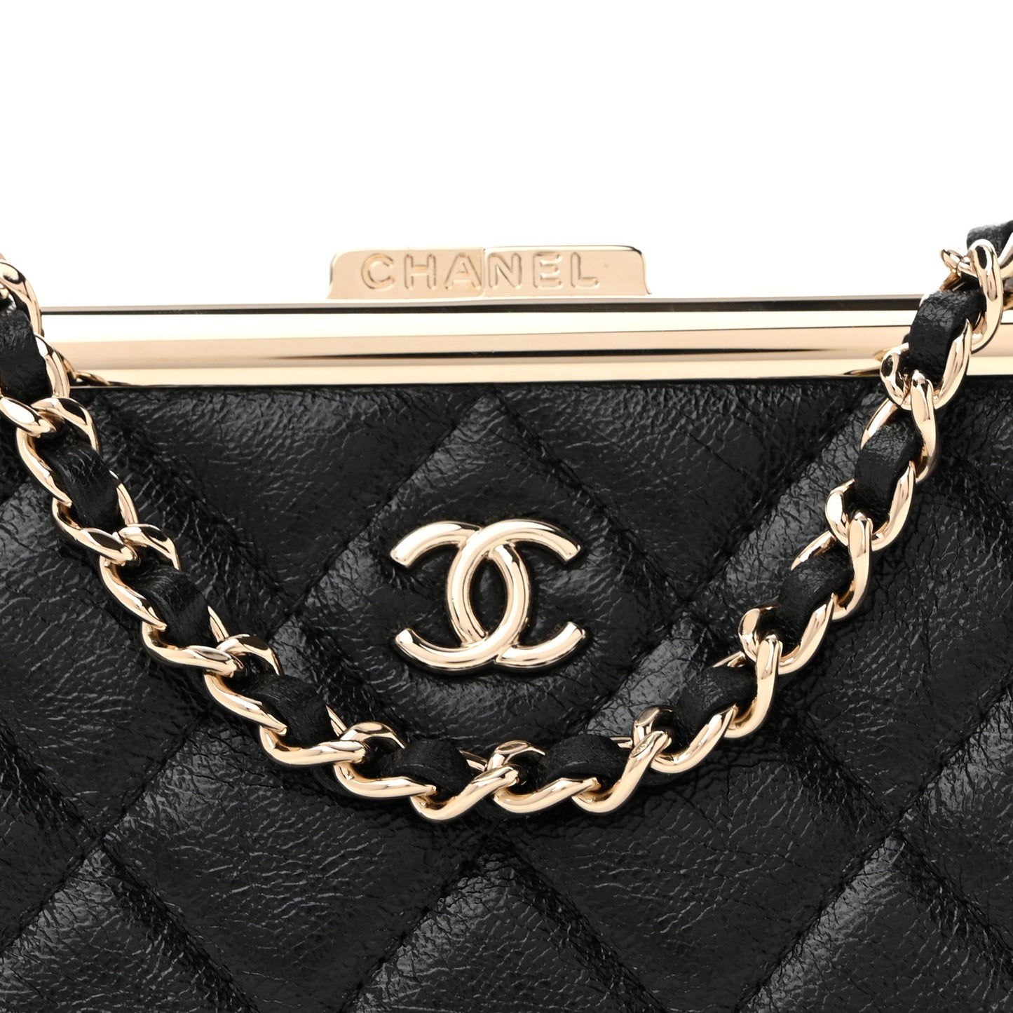 Lambskin Quilted Frame Clutch With Chain Black