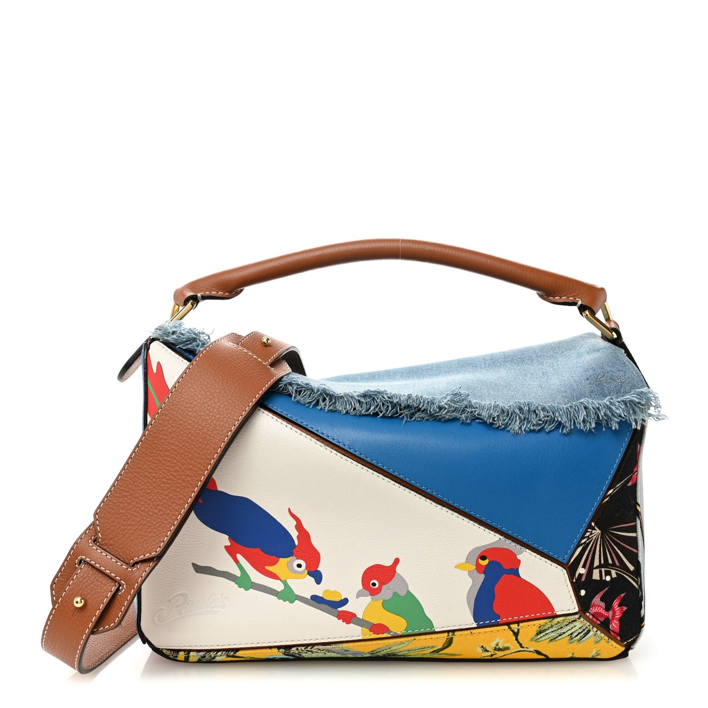 Calfskin Denim Paula's Ibiza Parrot Puzzle Bag Multicolor