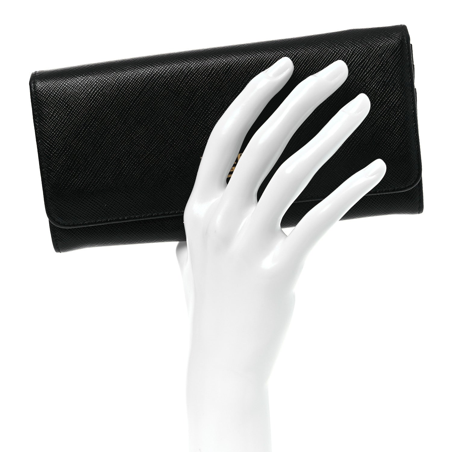 Prada Saffiano Metal Continental Flap Wallet Black 2 of 14