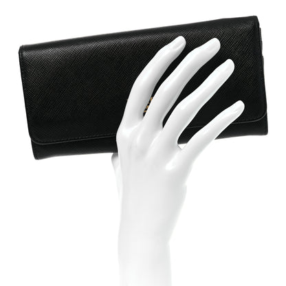 Prada Saffiano Metal Continental Flap Wallet Black 2 of 14