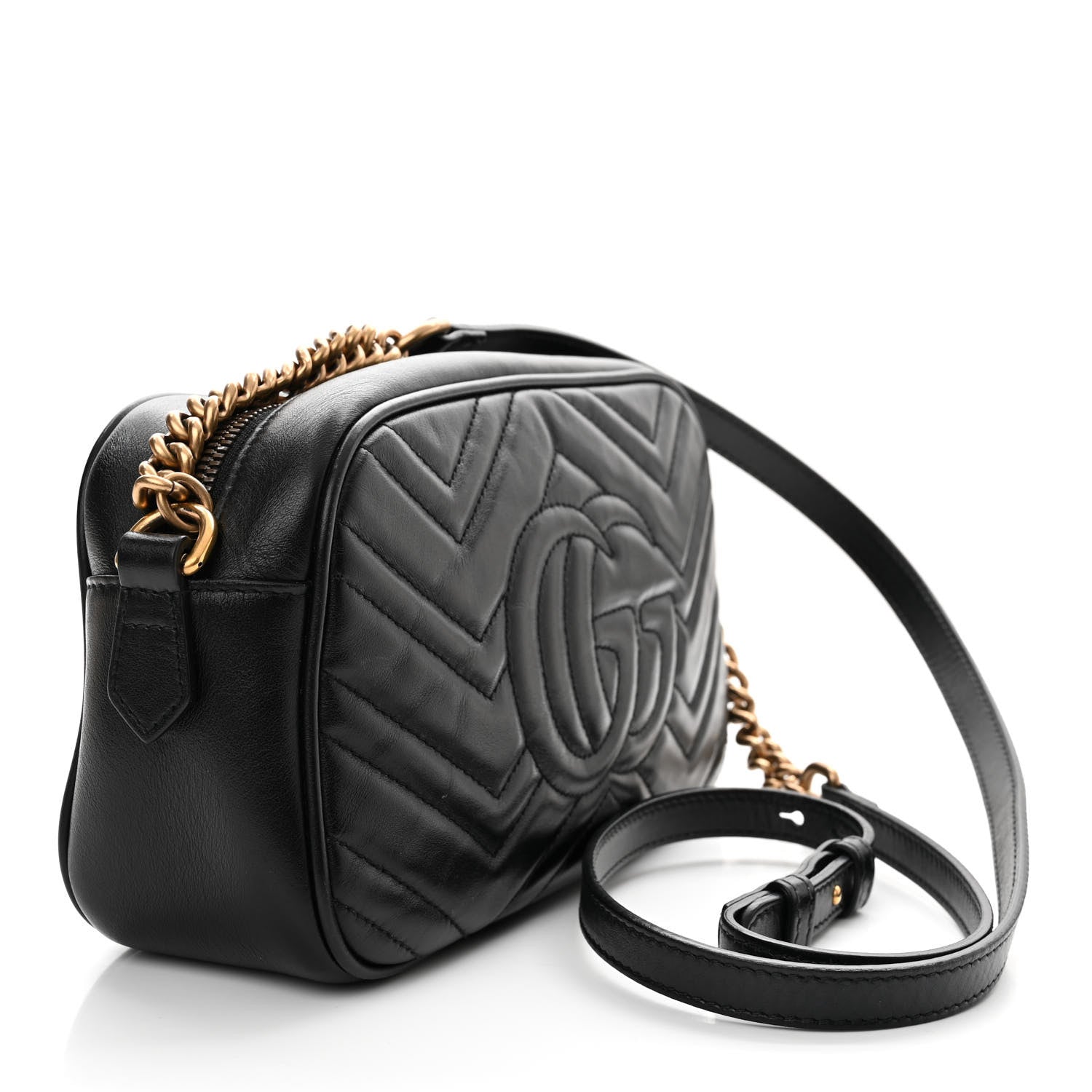 Gucci Calfskin Matelasse Small GG Marmont Chain Shoulder Bag Black 3 of 12