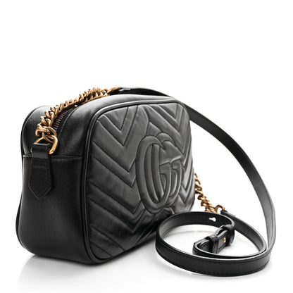 Gucci Calfskin Matelasse Small GG Marmont Chain Shoulder Bag Black 3 of 12