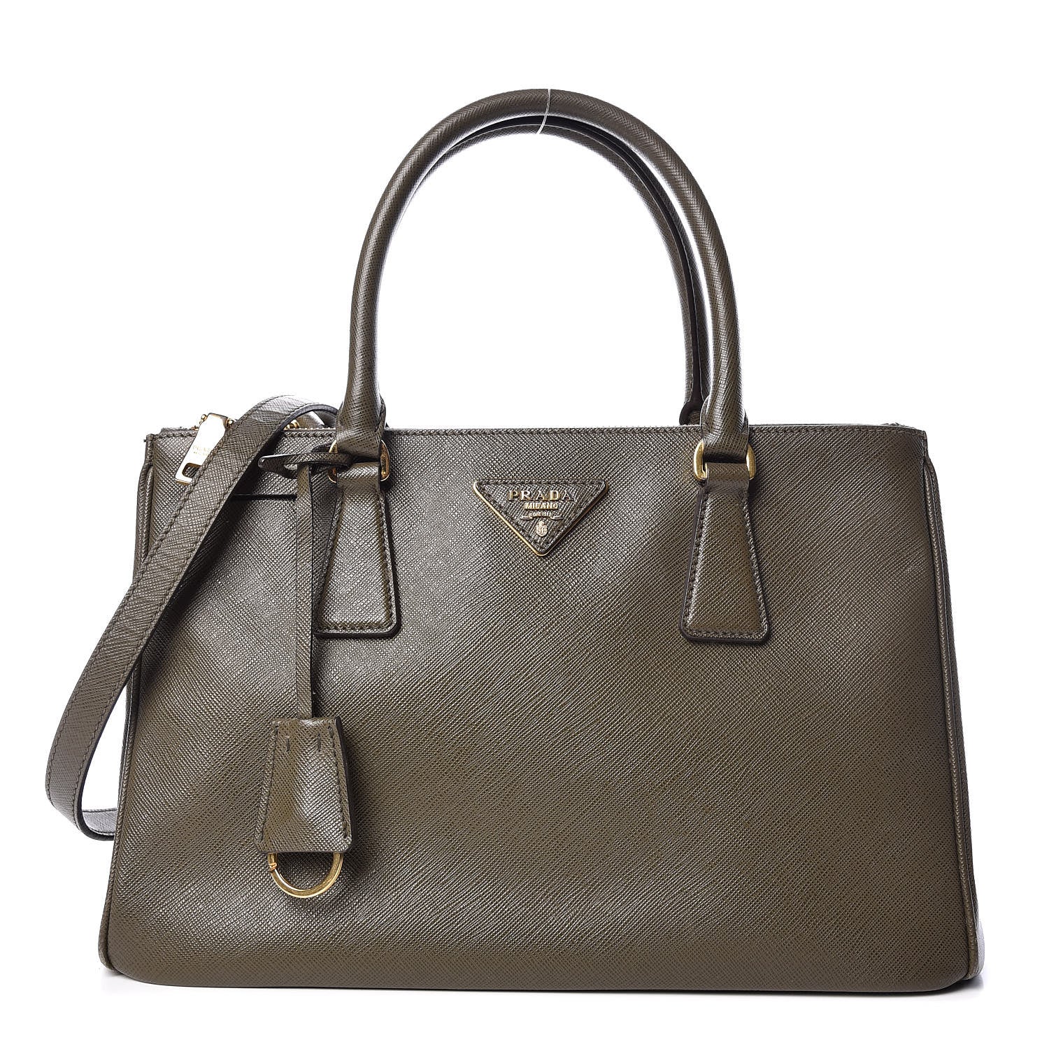 Prada Saffiano Small Galleria Double Zip Tote Militare 1 of 16