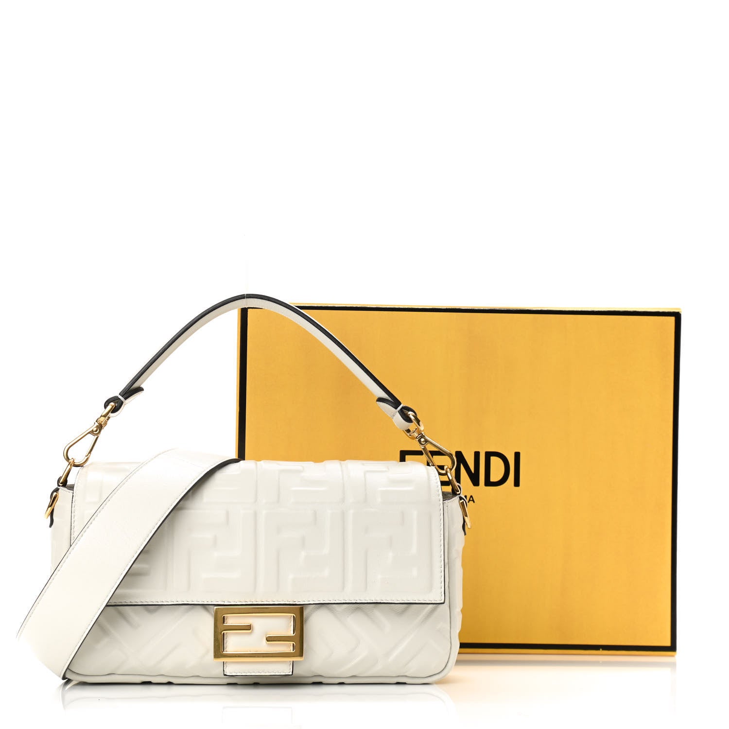 Fendi Nappa FF 1974 Embossed Baguette White 10 of 10