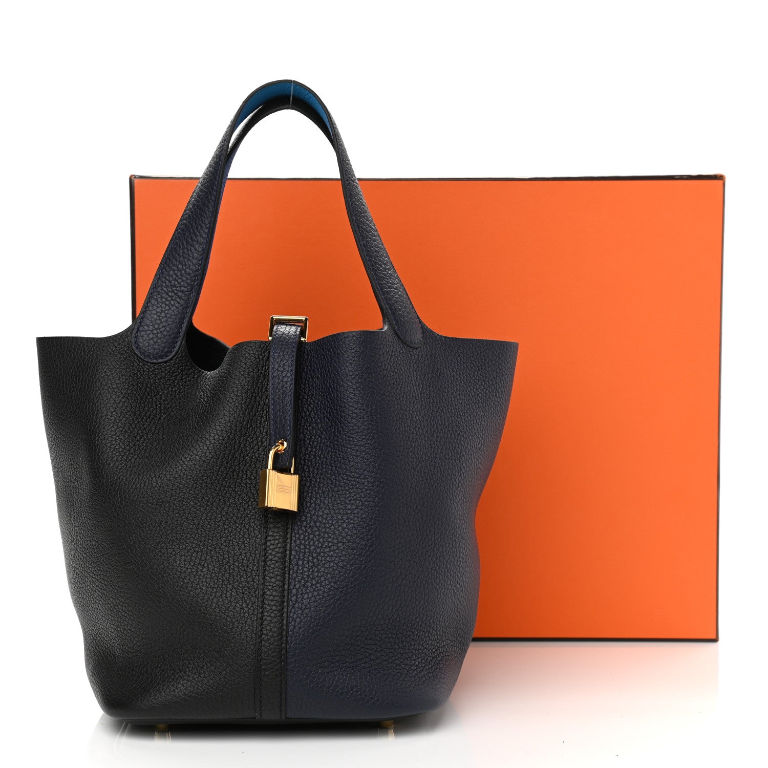 Hermes Taurillon Clemence Casaque Picotin Lock 22 MM Bleu Nuit Black Blue Frida 11 of 11