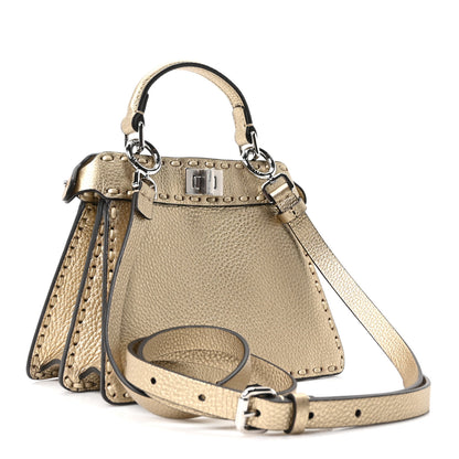 Fendi Metallic Cuoio Roma Sellerissima Nappa Sintetica Tape Stitch Petite Peekaboo I SEE U Iconic Satchel Platino 3 of 9