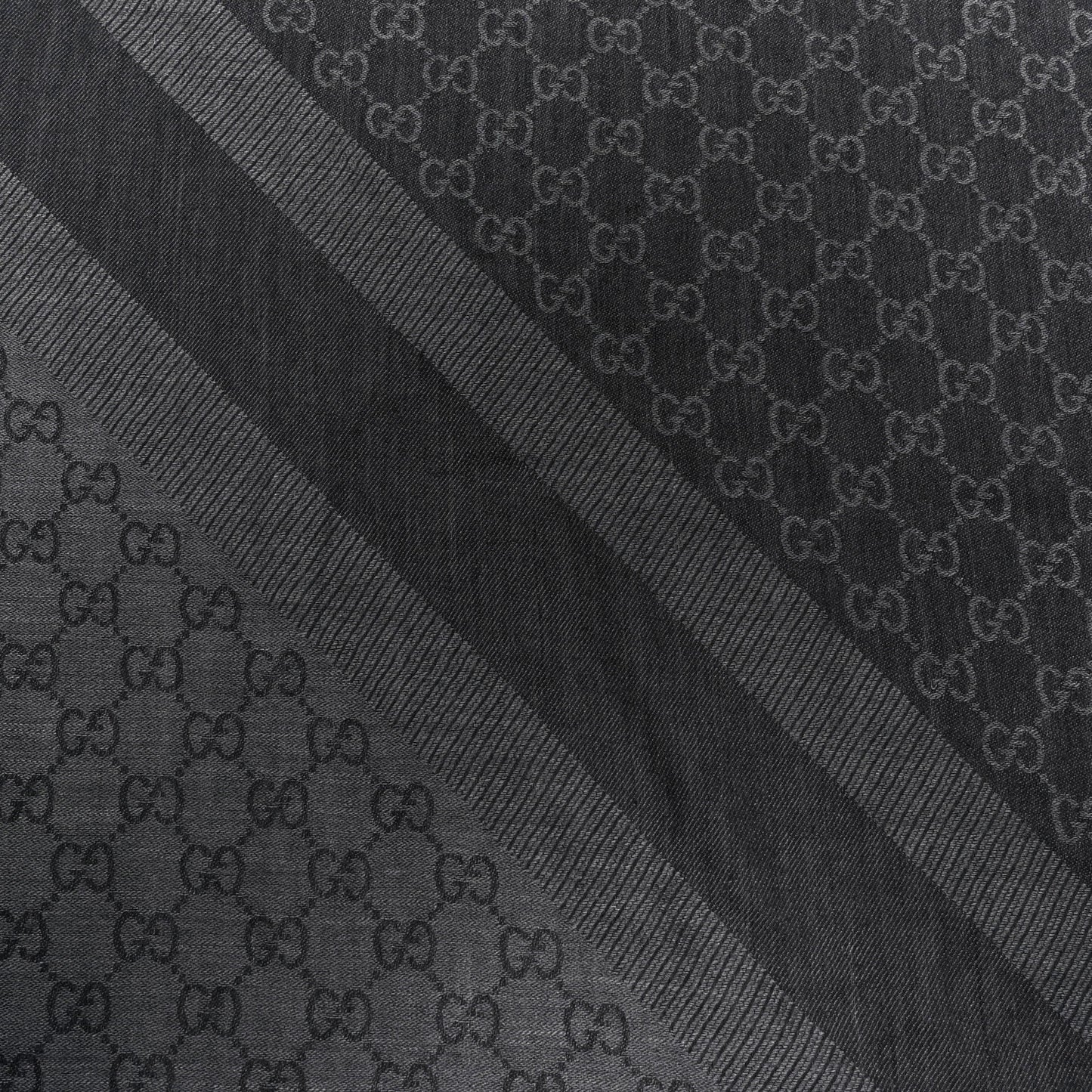 Wool Silk Monogram GGWeb Fringe Shawl Grey