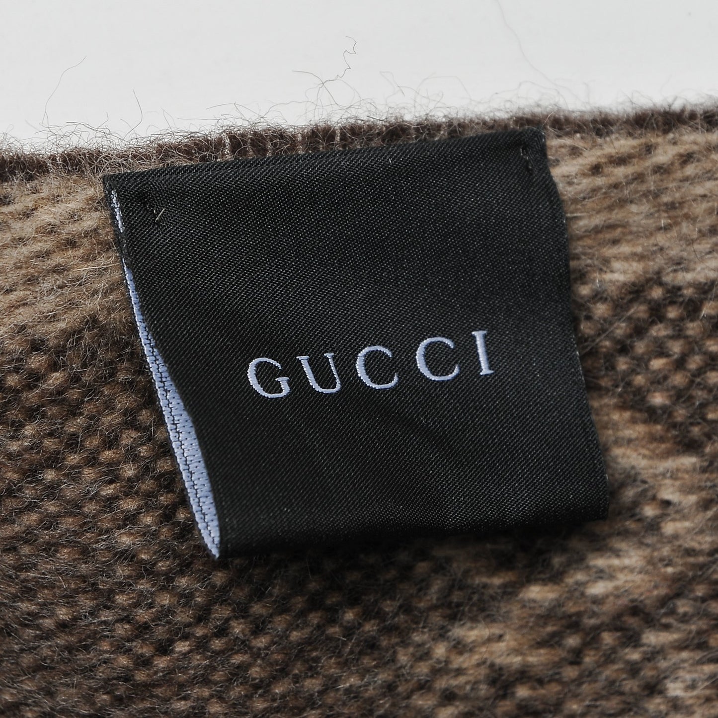 Wool Angora Monogram Web Scarf Dark Brown