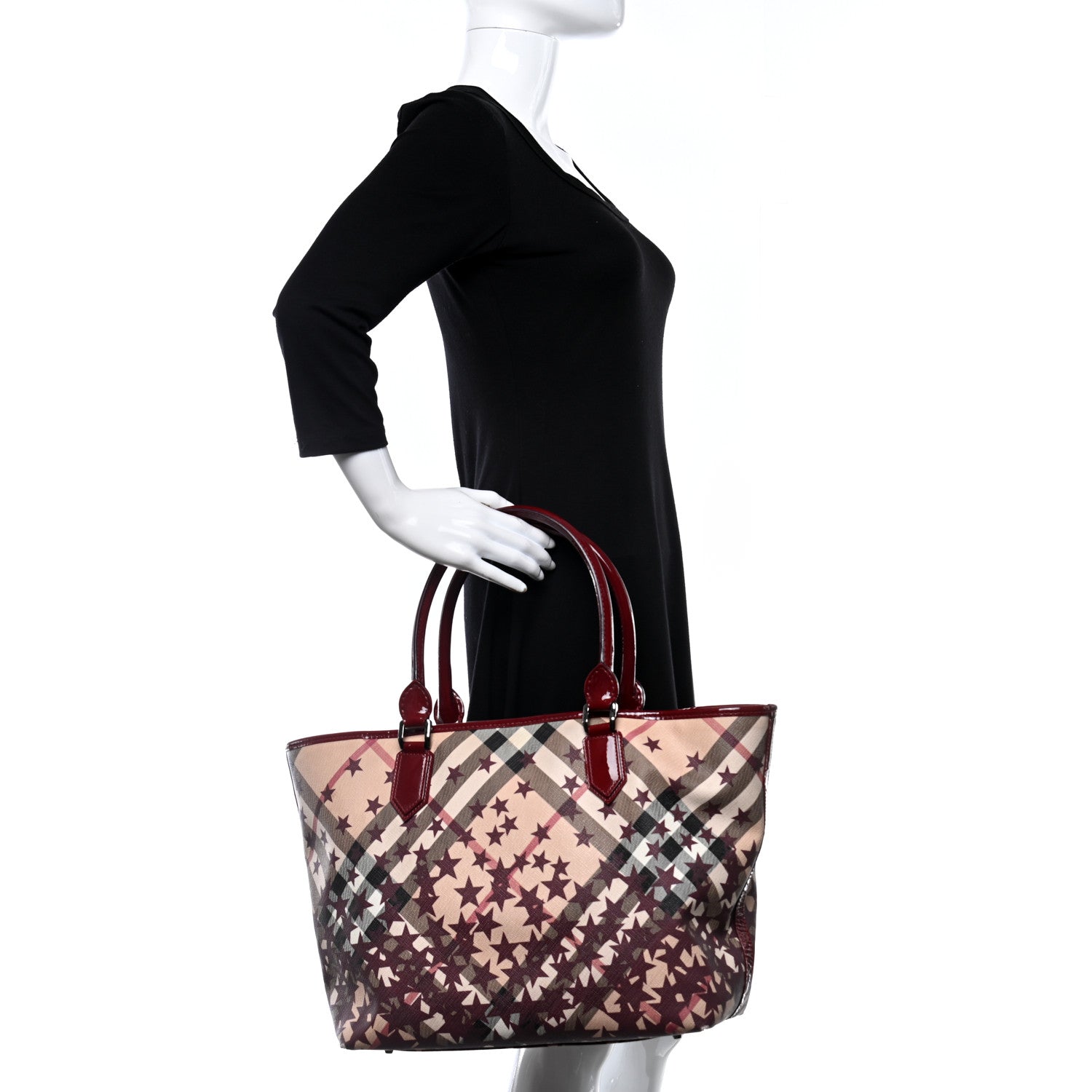 Burberry Patent Supernova Check Stars Large Nickie Landscape Tote Berry Red 2 of 8