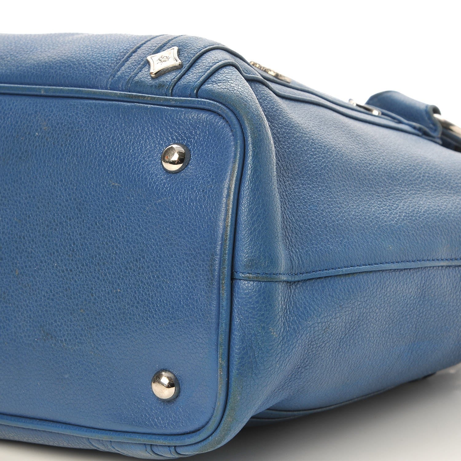 MCM Calfskin Studded Tote Bag Blue 15 of 24