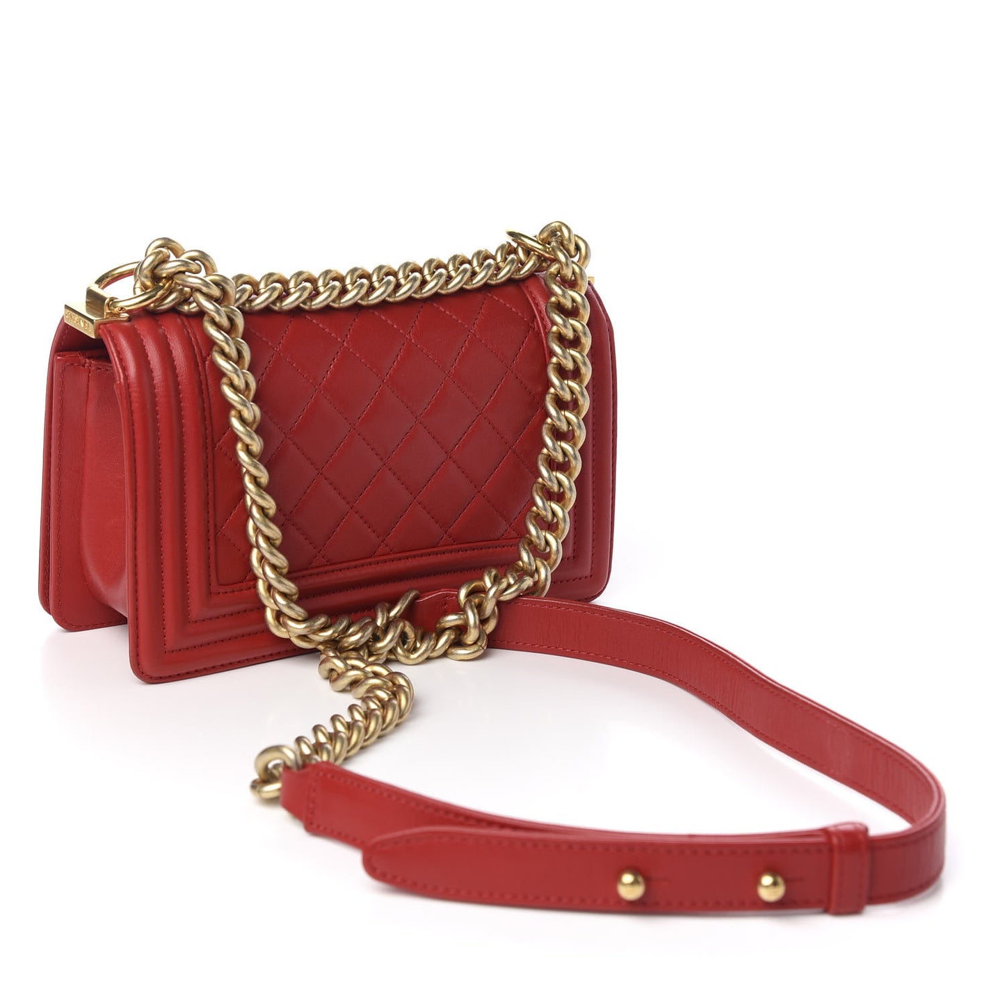 Lambskin Quilted Small Boy Flap Red