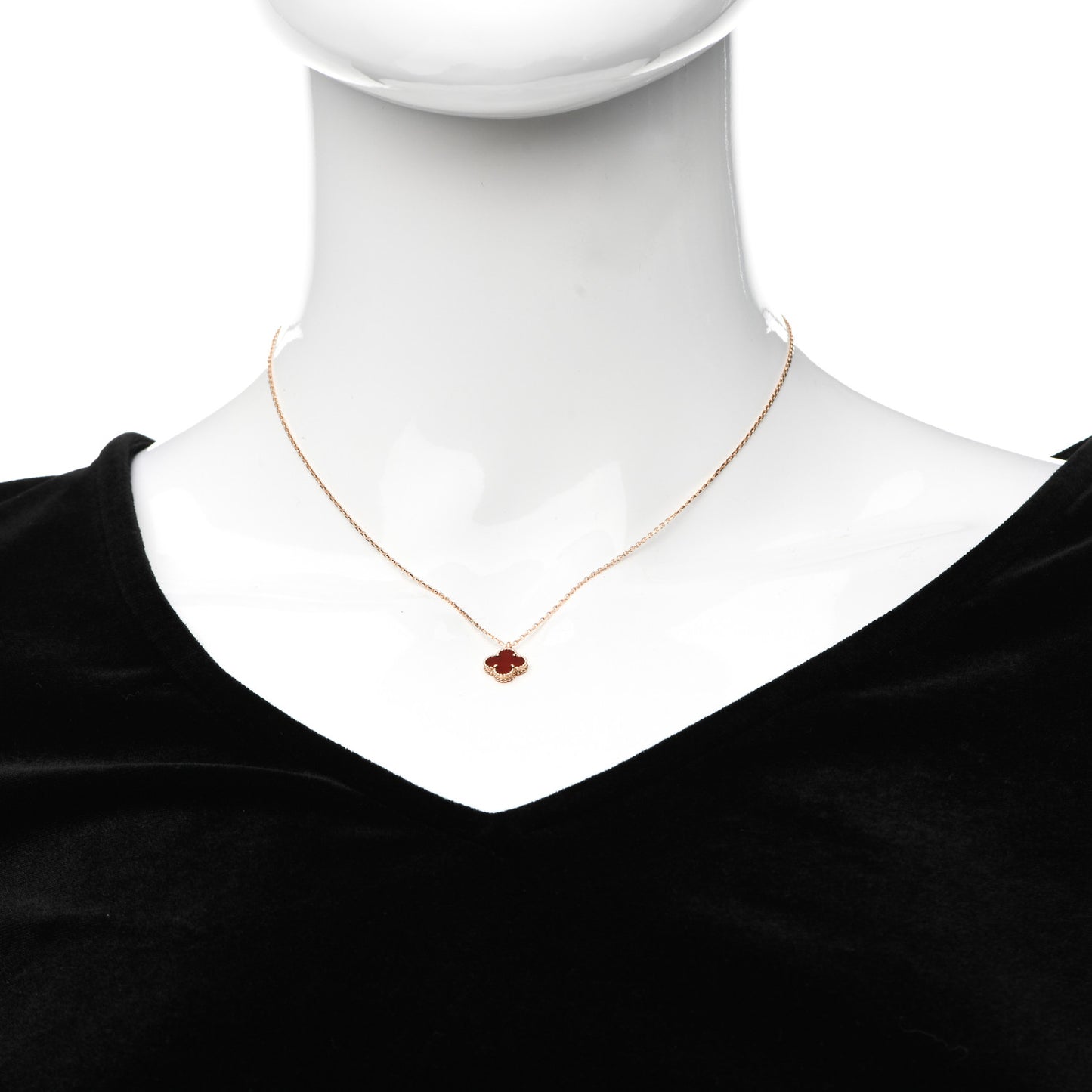 18K Rose Gold Carnelian Sweet Alhambra Pendant Necklace