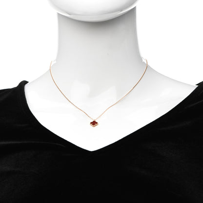Van Cleef & Arpels 18K Rose Gold Carnelian Sweet Alhambra Pendant Necklace 2 of 6