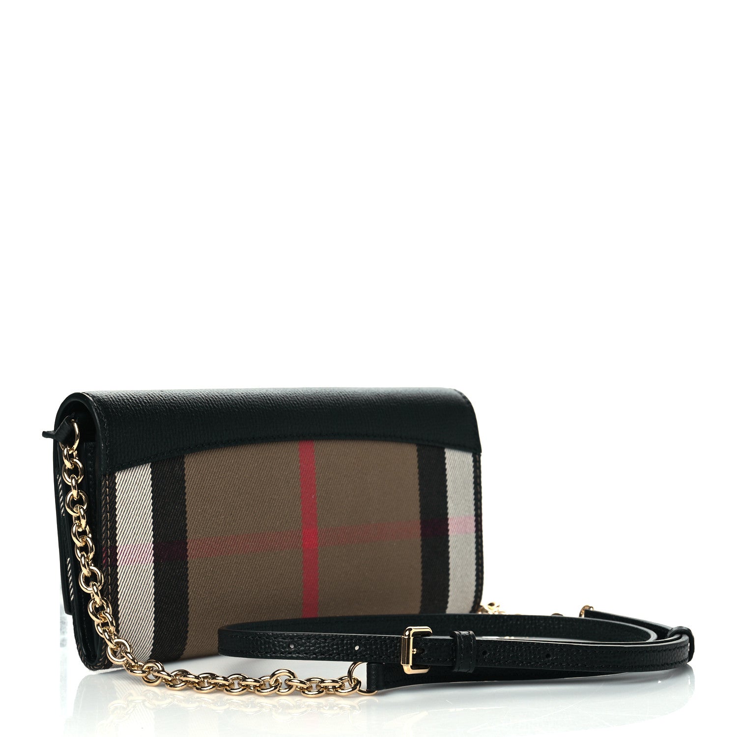 Burberry Grainy Calfskin House Check Henley Wallet On Chain Black 2 of 8