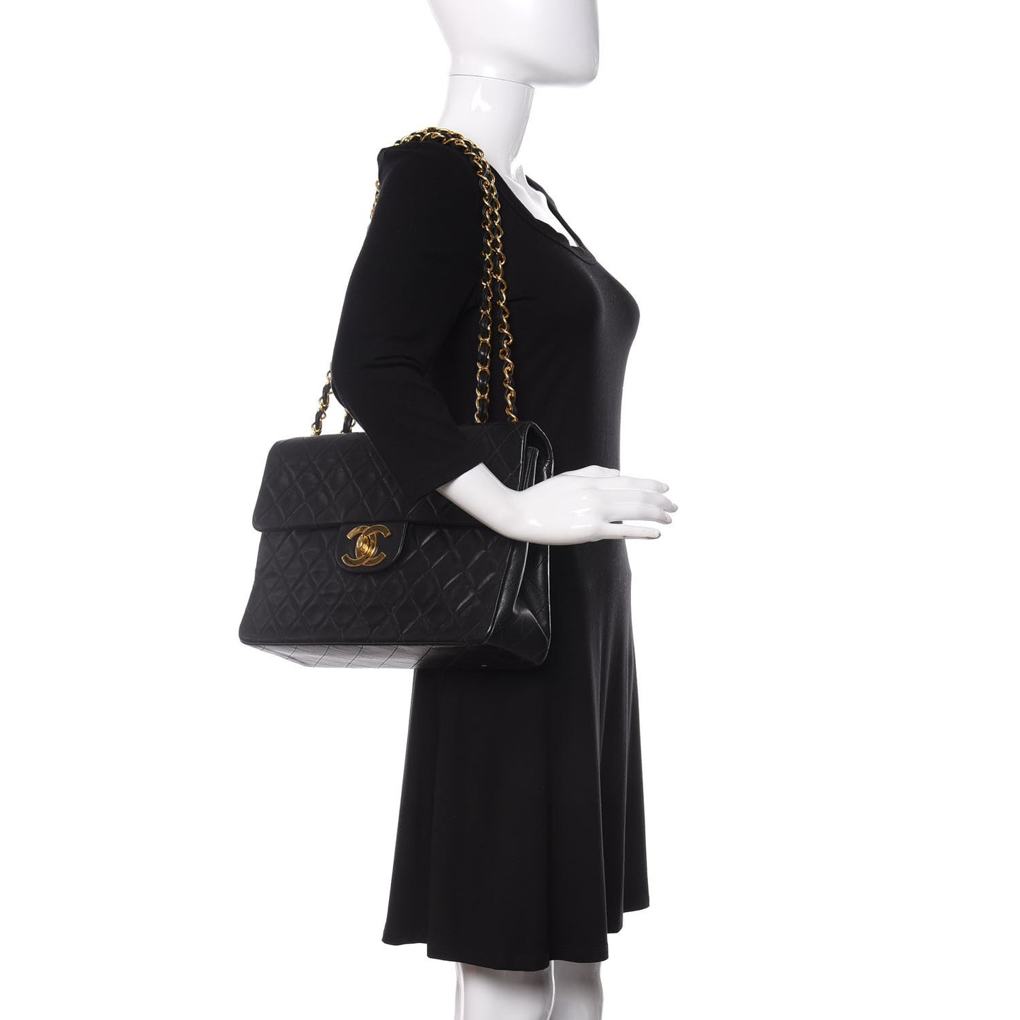Lambskin Quilted XL Jumbo Single Flap Black