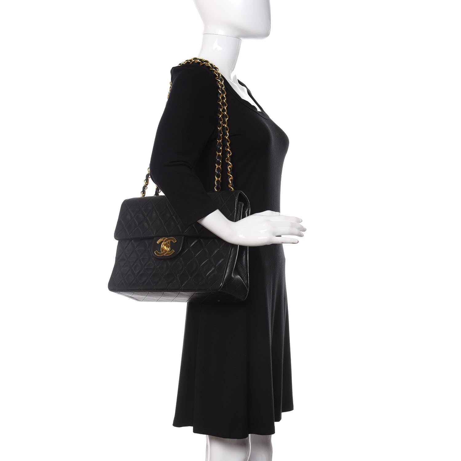 Chanel Lambskin Quilted XL Jumbo Single Flap Black 2 of 14