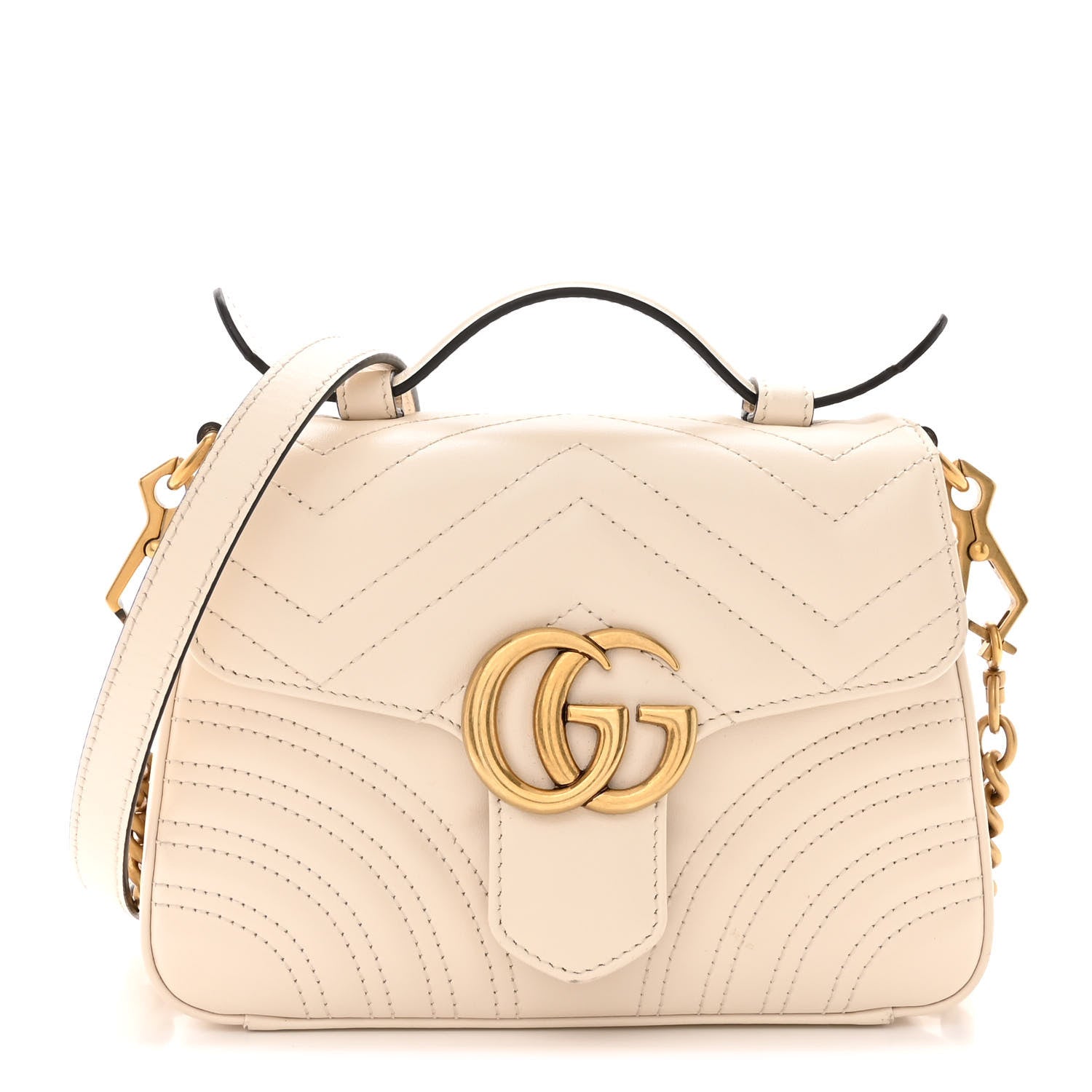 Gucci Calfskin Matelasse Mini GG Marmont Top Handle Shoulder Bag White 1 of 17