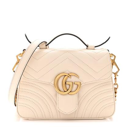 Gucci Calfskin Matelasse Mini GG Marmont Top Handle Shoulder Bag White 1 of 17