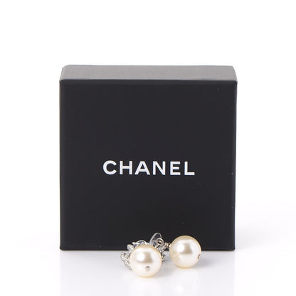 Chanel Crystal Pearl CC Drop Earrings Silver 5 of 5