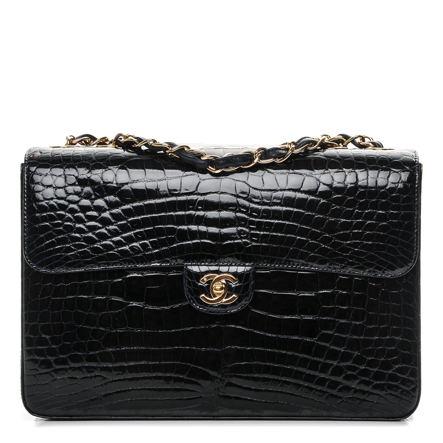 Alligator Jumbo Single Flap Navy Blue