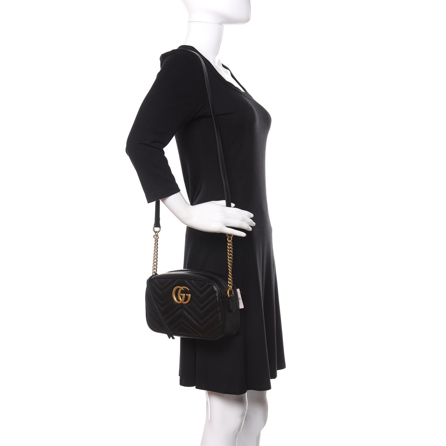 Calfskin Matelasse Small GG Marmont Chain Shoulder Bag Black
