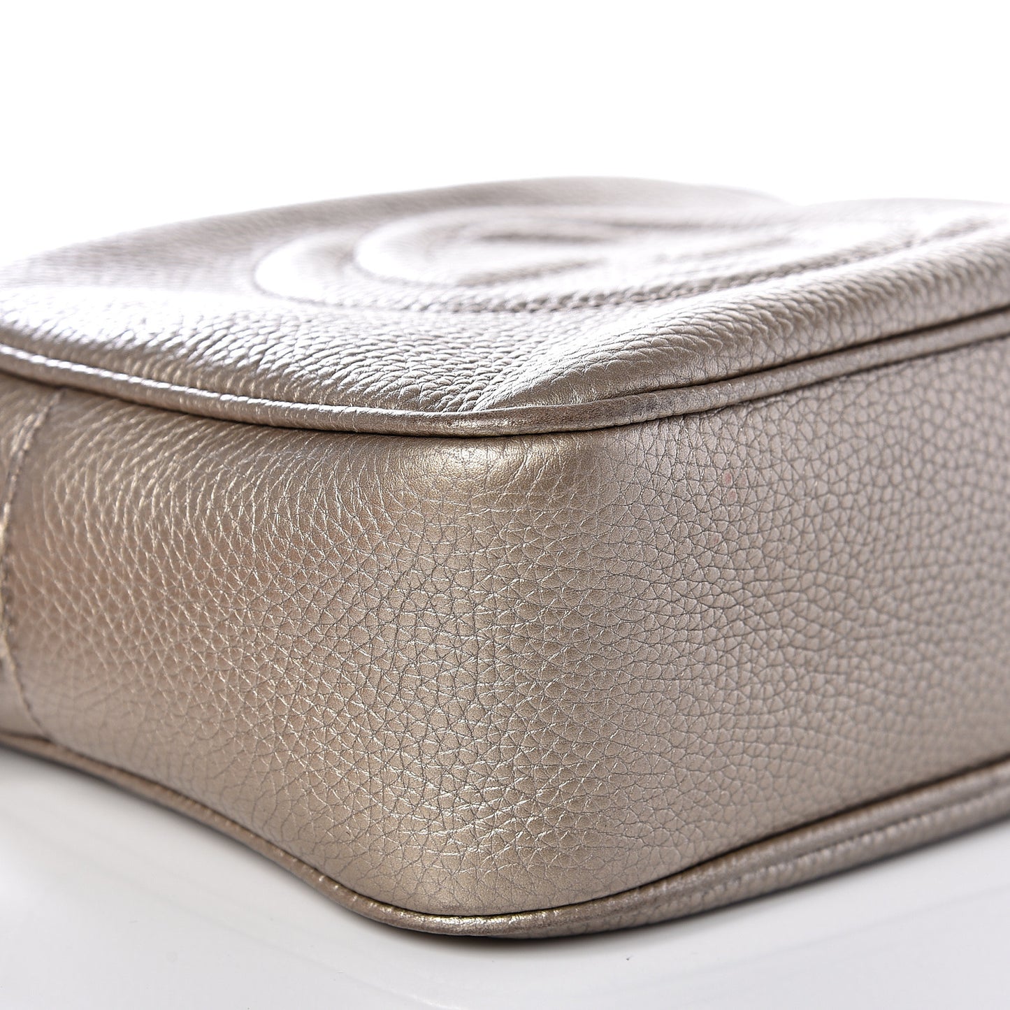 Metallic Pebbled Calfskin Small Soho Disco Bag Golden Beige