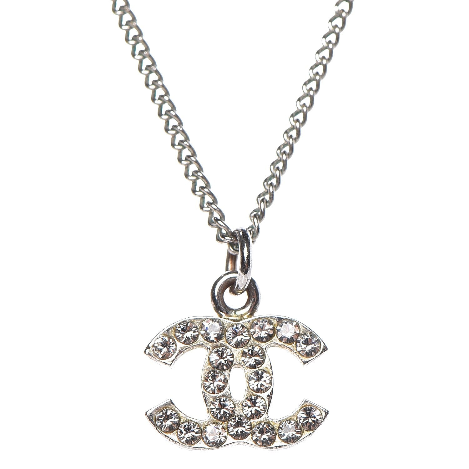 Chanel Crystal Timeless CC Necklace Silver 4 of 7