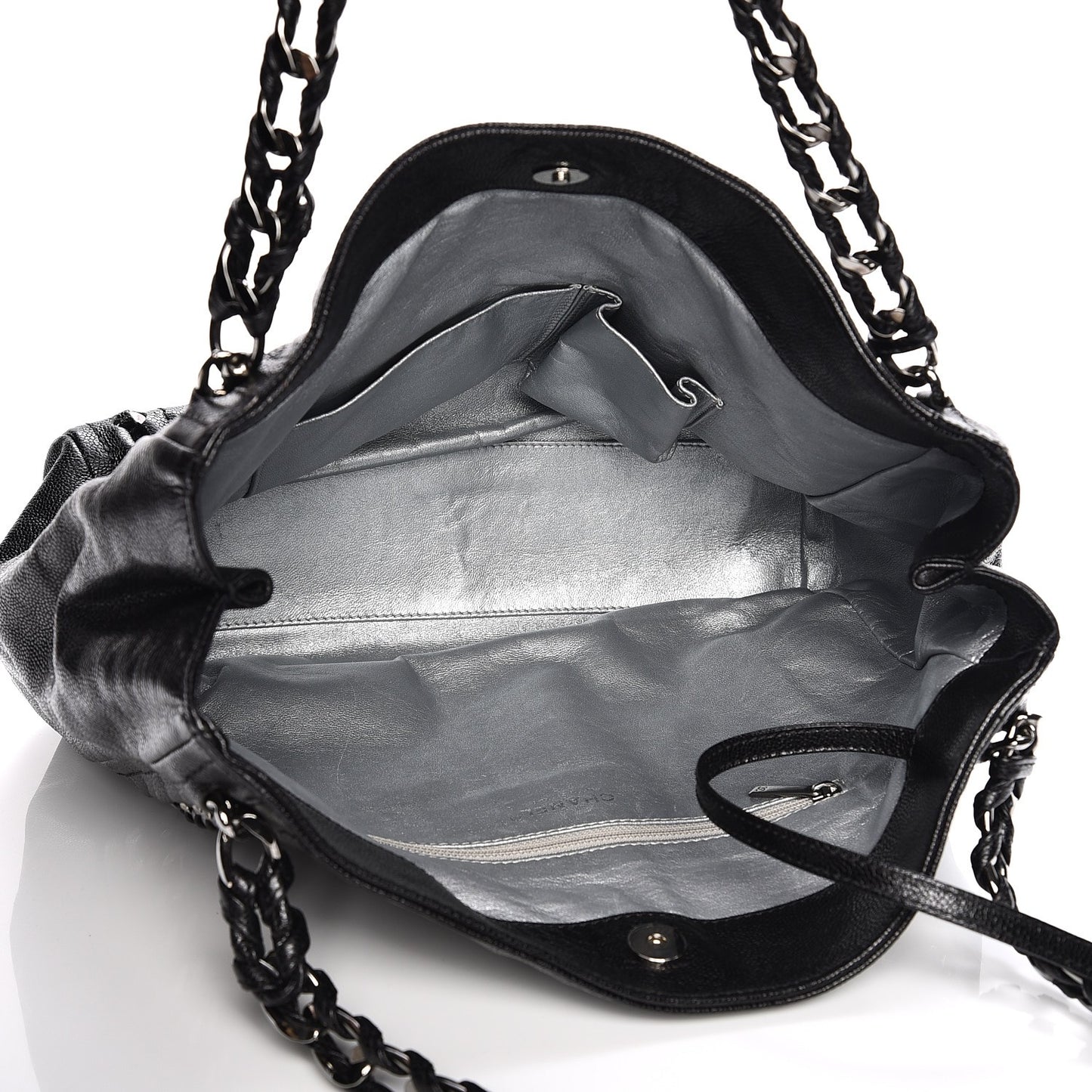 Glazed Caviar Modern Chain Tote Black