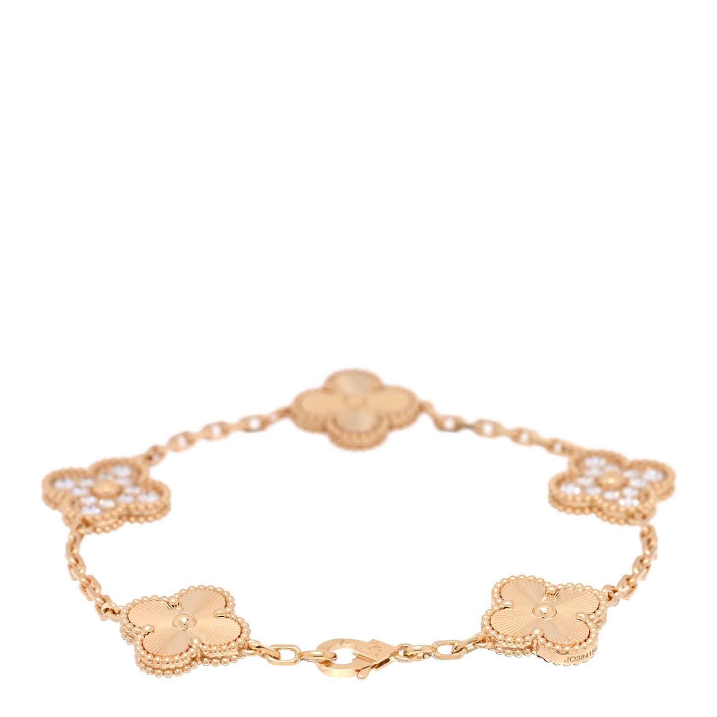 18K Yellow Gold Diamond 5 Motifs Guilloche Vintage Alhambra Bracelet