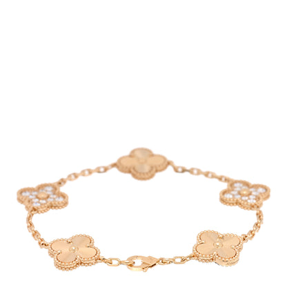Van Cleef & Arpels 18K Yellow Gold Diamond 5 Motifs Guilloche Vintage Alhambra Bracelet 2 of 4