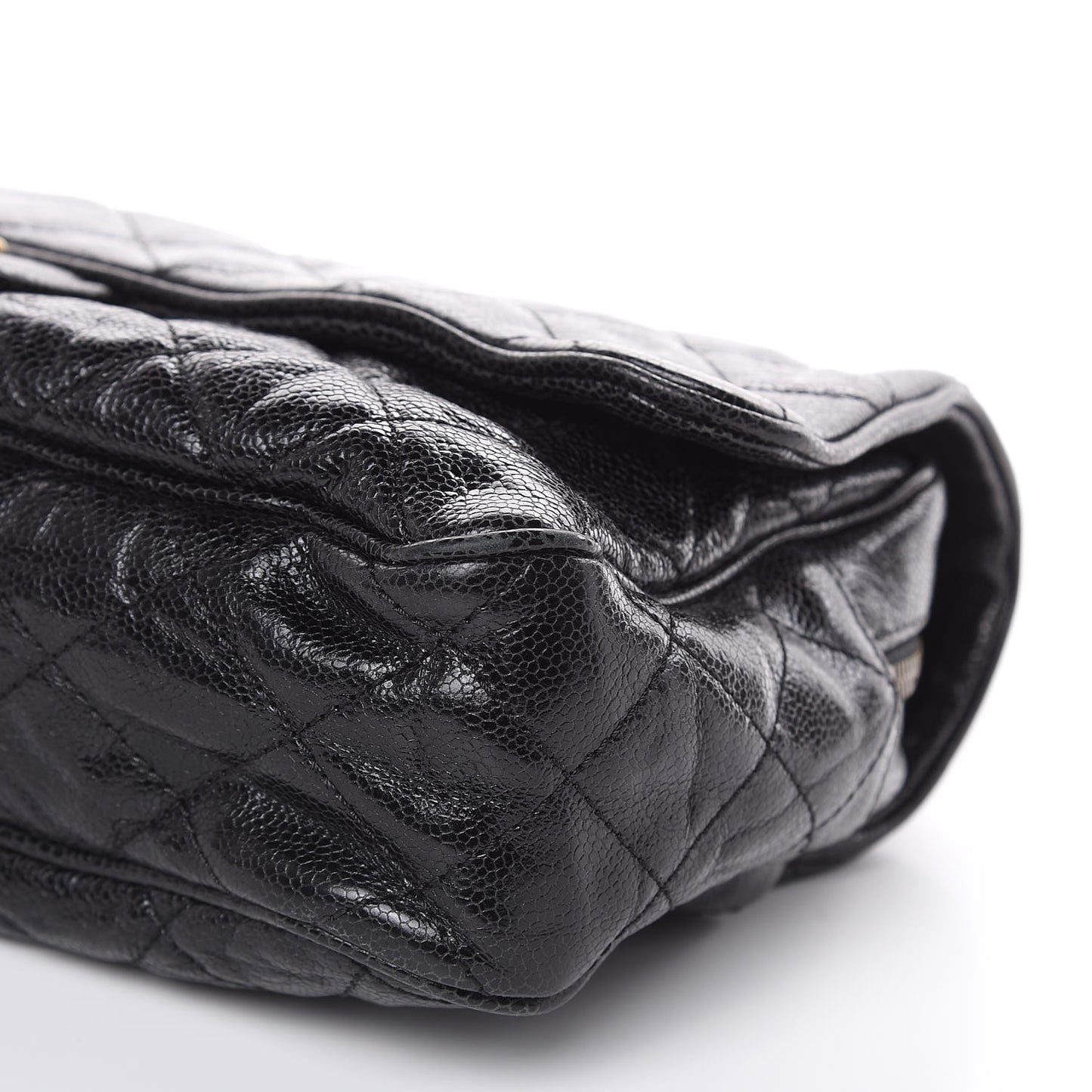 Crumpled Grained Calfskin Quilted Large Shiva Flap Black