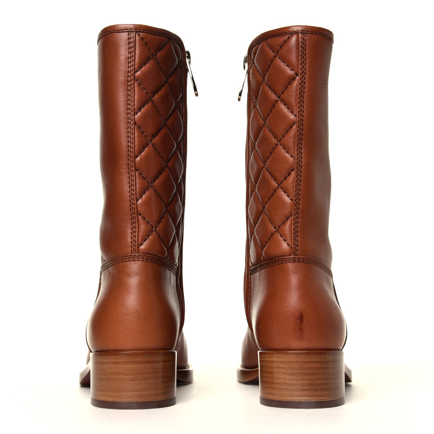 Chanel Calfskin Quilted CC Logo Mid Calf Boots 38 Caramel 5 of 7