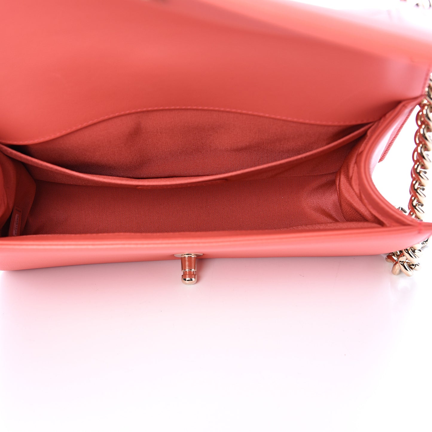 Lambskin Quilted Medium Boy Flap Coral