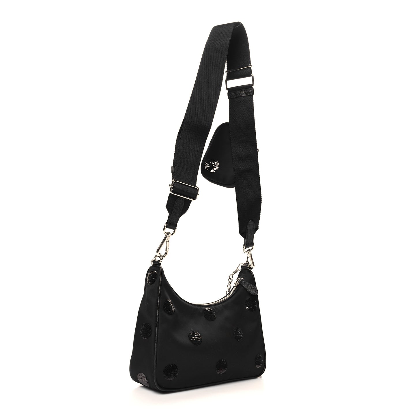 Nylon Sequin Embellished Polka Dot Re-Edition 2005 Shoulder Bag Black