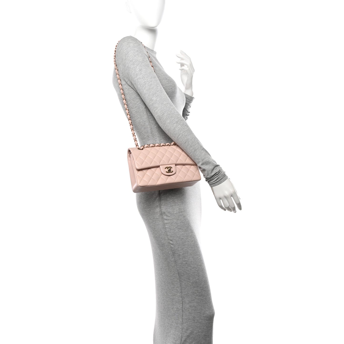 Caviar Quilted Small Double Flap Light Pink