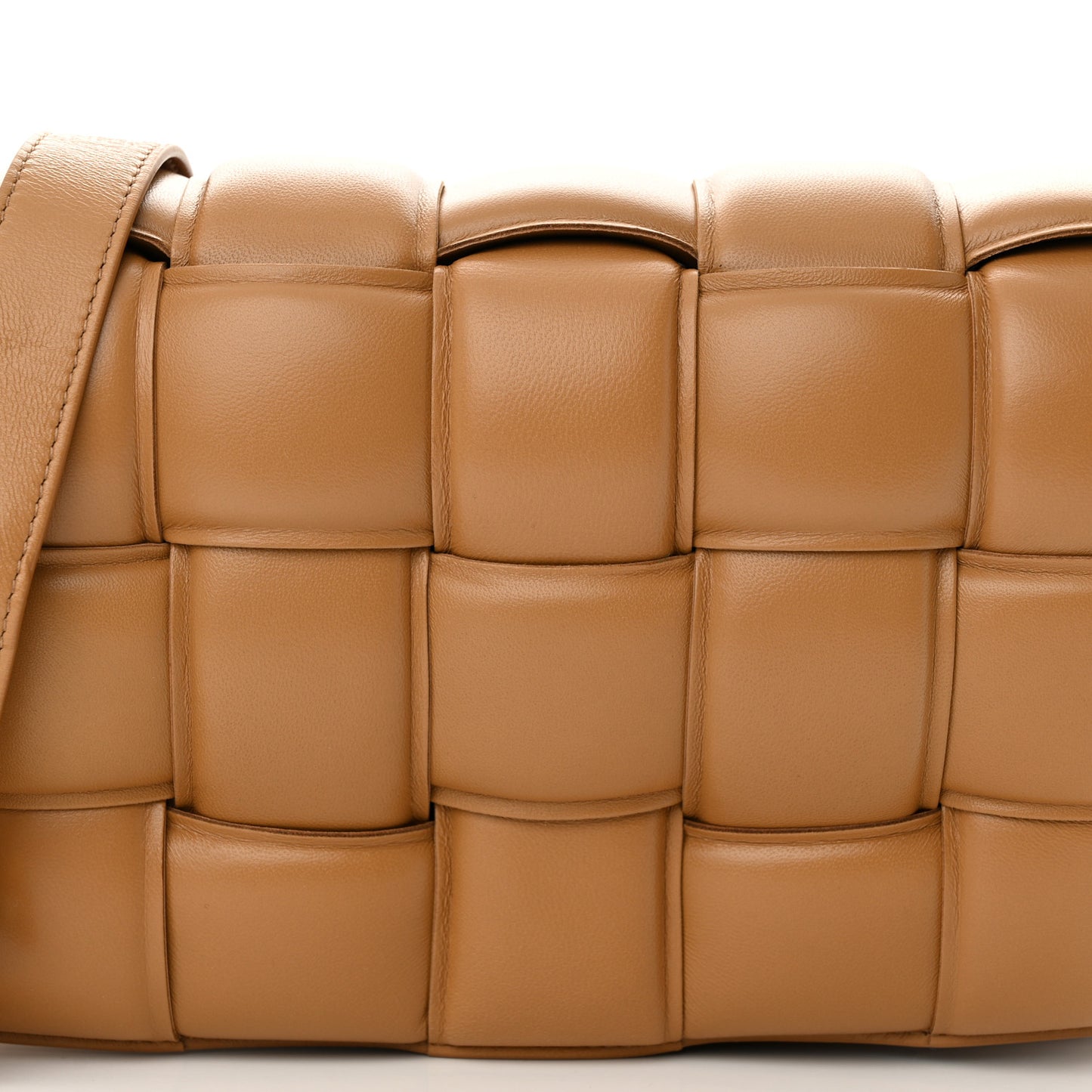 Nappa Maxi Intreccio Padded Cassette Crossbody Bag Caramel