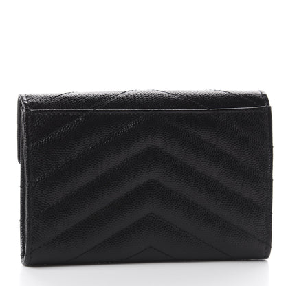 Saint Laurent Grain De Poudre Matelasse Chevron Small Monogram Envelope Wallet Black 2 of 8