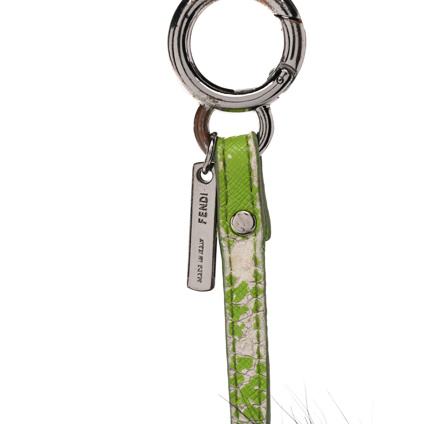 Vitello Elite Fox Fur Monster Bag Bug Charm Green Black