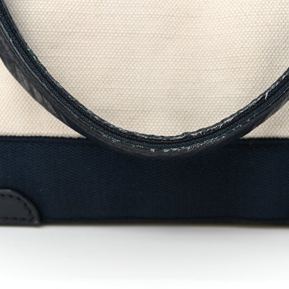 Balenciaga Cotton Canvas Satin Calfskin S Navy Cabas Natural Black 16 of 19